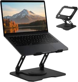 Suporte para Notebook de até 17' em Aço Carbono, Ajustável, Dobrável, Base Giratória 360° e Ventilação, Ergonômico e Portátil para Home Office e escritório, também para tablets e celulares