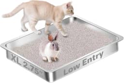 Caixa de areia de aço inoxidável de entrada baixa para gatos idosos, caixa de areia rasa grande de gatinhos de metal, bandeja de areia para gatinhos de fácil acesso - 40 cm C x 35 cm L x 7 cm A