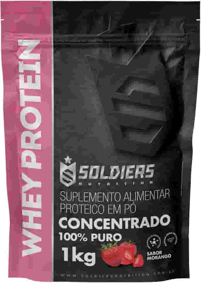 Whey Protein Concentrado 1Kg - Morango - 100% Puro Importado - Soldiers Nutrition