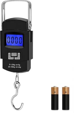 Balança Portátil De Mão Digital Com Gancho Para Mala Bagagem Pesca Ate 50 Kg Balança De Mala Compacta Gancho de Metal Visor LCD Retroiluminado Pilhas Inclusas