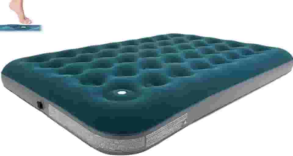 Colchão Inflável Casal Multiuso com Bomba de Ar Embutida, Cobertura Aveludada, Azul Marinho