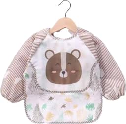 Babador Manga Longa Impermeável Avental Con Cata Migalhas - Blw - Urso Marrom