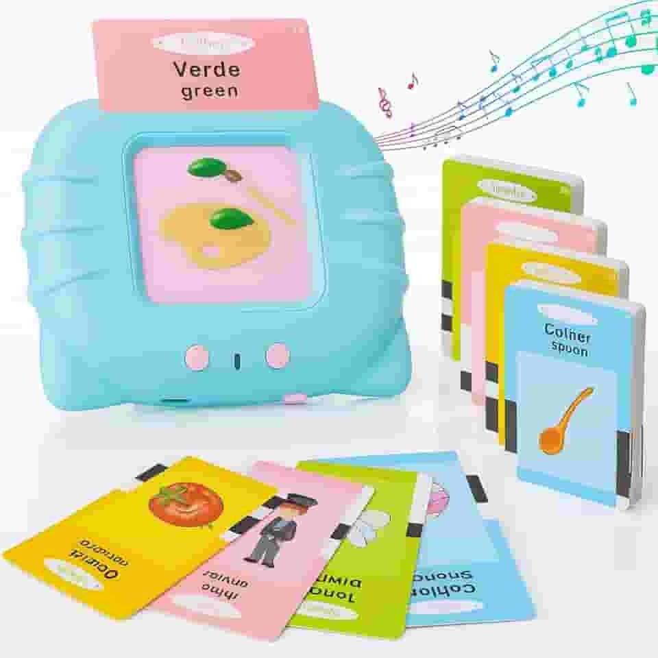Brinquedo Educativo Bilíngue Educartões Azul Fala Português Inglês Flash Cards 224 Palavras Cartões e Sons Para Crianças