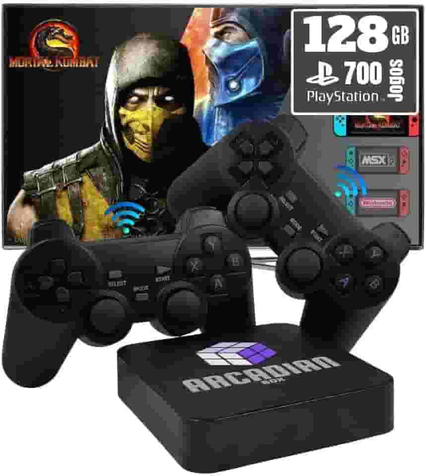 Game Retro Diversos Consoles 2 Controles Sem Fio Sistema 128GB com Jogos Atualizado Arcadian Box (2 Controles sem fio)