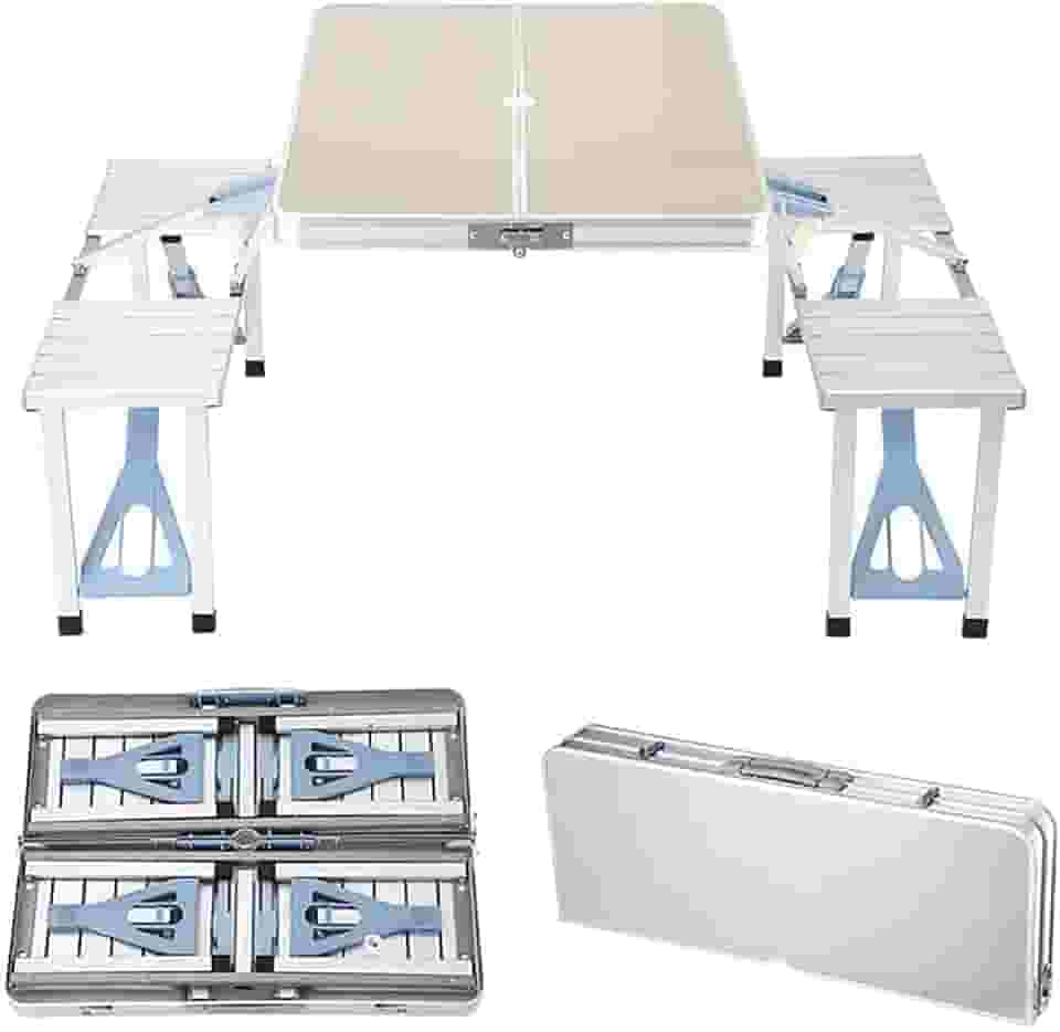 Mesa Dobrável Camping Maleta Banquetas Alumínio Acampamento - Mesa Dobrável de Acampamento - Prata - 85 cm x 66 cm - 2 Pessoas