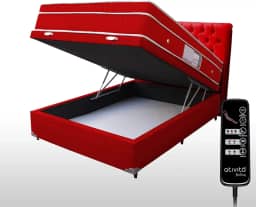 Colchão Massagem Casal LOFT Com Controle Operacional + Base Box Baú Premium + Cabeceira Completo (Vermelho Cabeceira Vermelha))