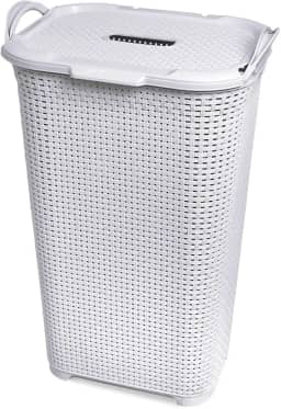 Cesto de Roupa Branco Rattan com Tampa Basculada e Alça Arqplast
