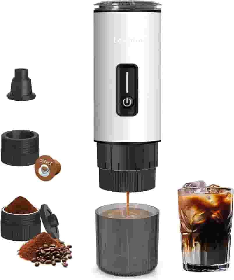 Máquina de café expresso portátil Leozora 20 bar, recarregável com USB-C de 7500 mAh, 3 em 1 para café moído e cápsulas Nespresso/DG, máquina de café de viagem de aço inoxidável para acampamento