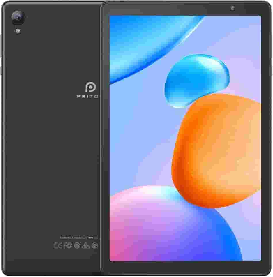 PRITOM Tablets de 10 polegadas, tablet Android 14 TAB10, Quad-Core, WiFi, 32 GB, 6000mAh, tela HD IPS, câmera dupla, Bluetooth (cinza)