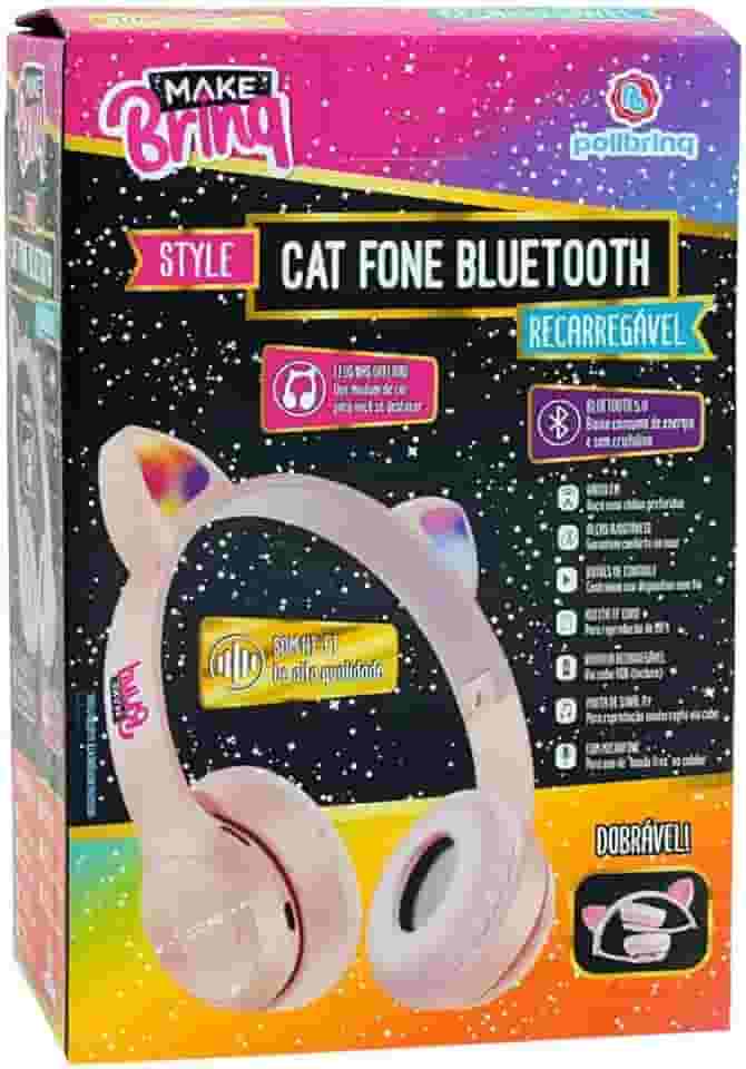 Polibrinq, Fone de Ouvido Bluetooth MakeBrinq Cat com LED e Microfone