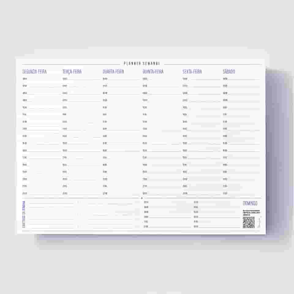 Planner Semanal com Horário - 50 Folhas - Tamanho A4