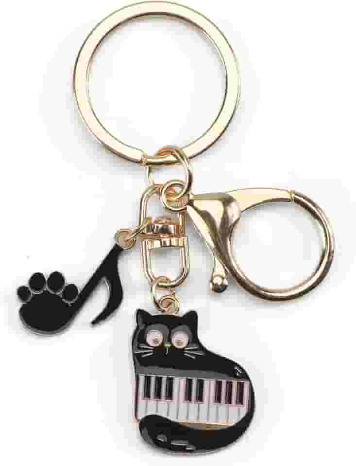 Chaveiro de gato preto, pingente de bolsa com nota musical, chaveiro de gato fofo para mulheres, namoradas, amantes de música, Preto