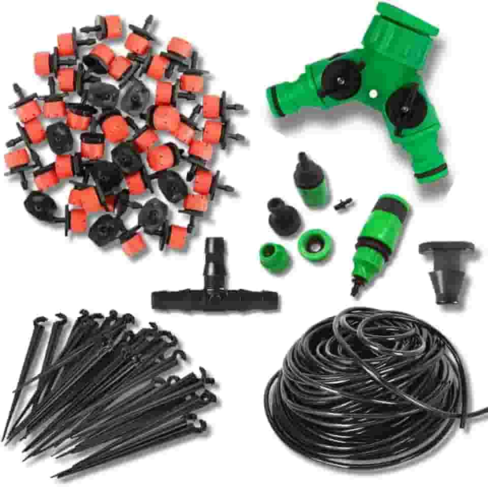 Kit de Irrigação Gotejamento Completo para 35 Vasos | 40m Mangueira + 35 Bicos + Conectores | Sistema Automático Econômico para Horta, Jardim, Estufa