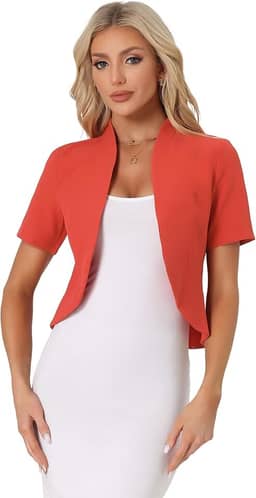 Blazer feminino casual de negócios, manga curta, sem colarinho, frente aberta, cardigã para trabalho