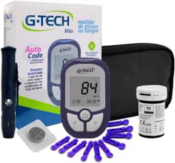 Kit Medidor de Glicose G-Tech Vita Com 10 Tiras + 10 Lancetas E Caneta Lancetadora - Glicosímetro Glicemia