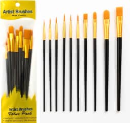 Kit com 10 Pincéis Artísticos para Pintura Cerdas Macias e Resistentes para Aquarela Óleo Guache Acrílica (Preto)