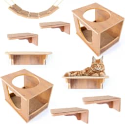 Playground para gatos com 9peças Premium com Prateleiras Nichos Já Montados (MARROM)