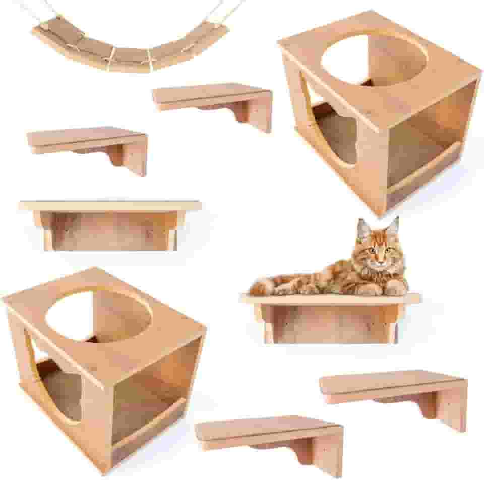 Playground para gatos com 9peças Premium com Prateleiras Nichos Já Montados (MARROM)