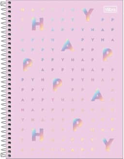 Tilibra - Caderno Espiral Capa Dura Universitário 1 Matéria Happy 80 Folhas - Listras - Create a happy life