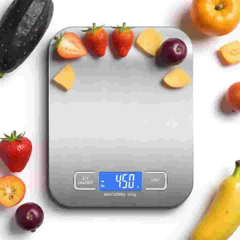Balança Cozinha Digital Premium Aço Inox Ultra Fina Visor LCD Iluminado Tara Resistente Água Precisão 1g a 10kg Culinária Dieta