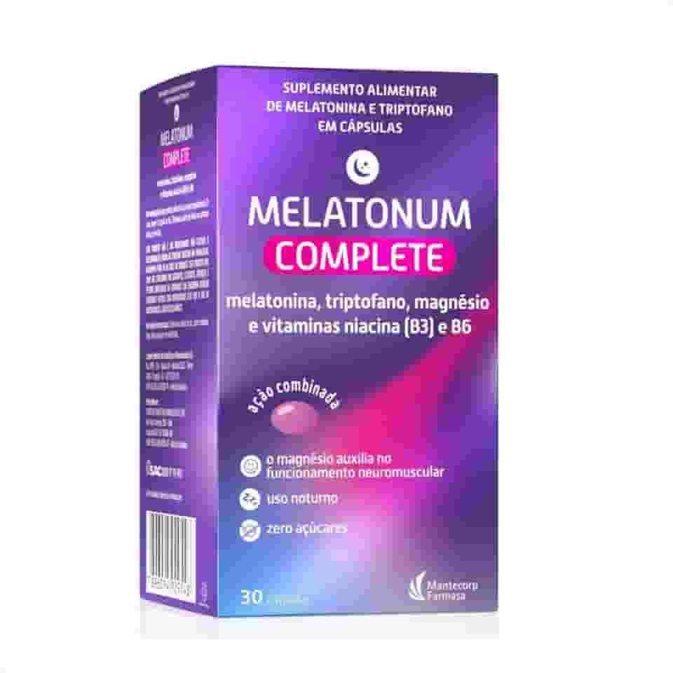 Suplemento Melatonum Complete 30 Caps Zero Açucar - Melatonina + Triptofano + Magnésio + Vitaminas Niacina B3 e B6