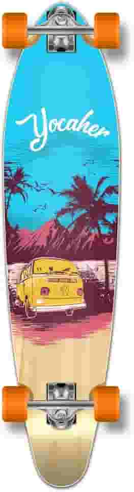 Yocaher Longboard Skate Kicktail Cruiser completo 101,6 cm x 25,4 cm com fita de aderência preta premium, caminhão de liga de alumínio resistente, rodas longboard de 71 mm (completo - Kicktail - azul