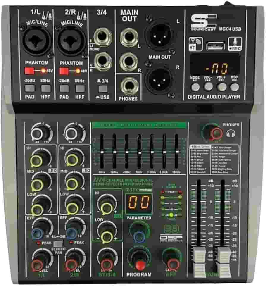 Mesa de Som 4 Canais Com Bluetooth, EFX e USB MGC-4 USB - Soundcast