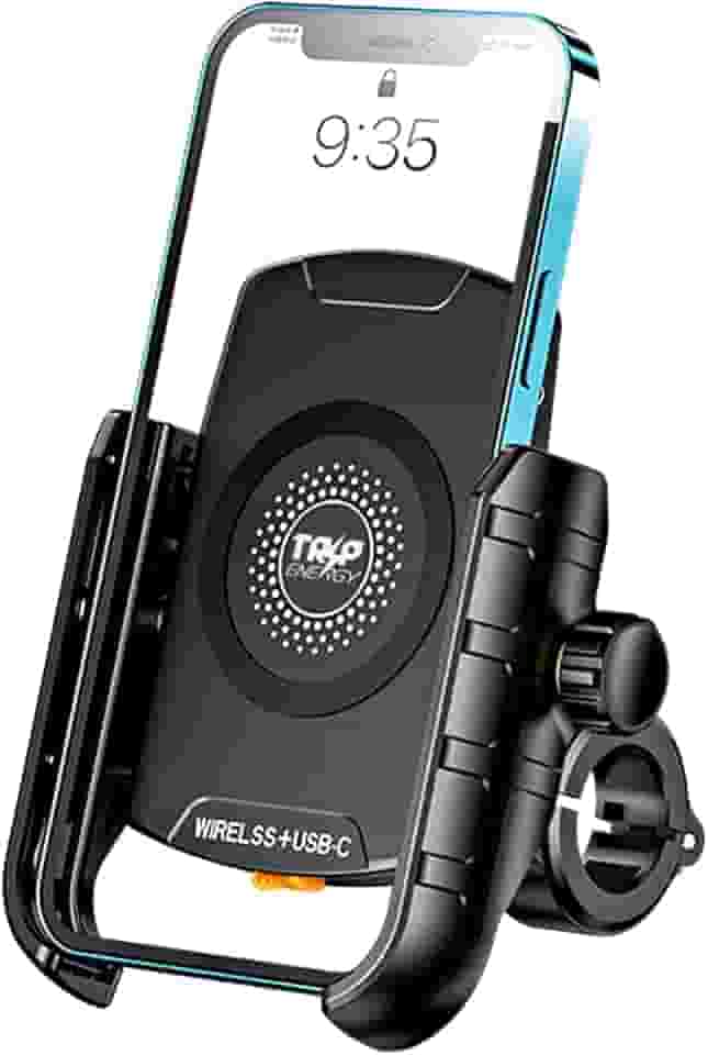 Suporte Moto Celular Carregamento Wireless 15W, USBC Cabo 18W Proteção IP66 Compatível Telas 4-7 Polegadas Universal 12V Guidão Retrovisor Carregador Turbo Fixação Mecanica