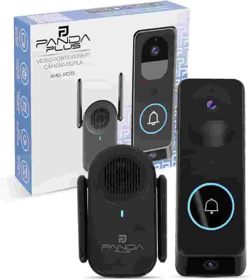 Vídeo Porteiro Interfone Inteligente Wifi Câmera Dupla Visão Noturna 180° HD Alexa Tuya Smartlife Panda Plus Áudio Bidirecional