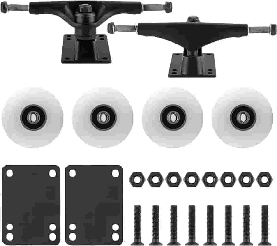 TLHB Caminhão de skate, rodas de skate de 52 mm adequadas para skatistas, serve para deck de 19 a 20 cm, rolamentos de skate, almofadas de skate, kit de iniciante combo de hardware de skate durável