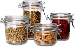 Conjunto de 4 Potes Herméticos de Vidro para Mantimentos, Tampa com Trava, Organizador de Cozinha