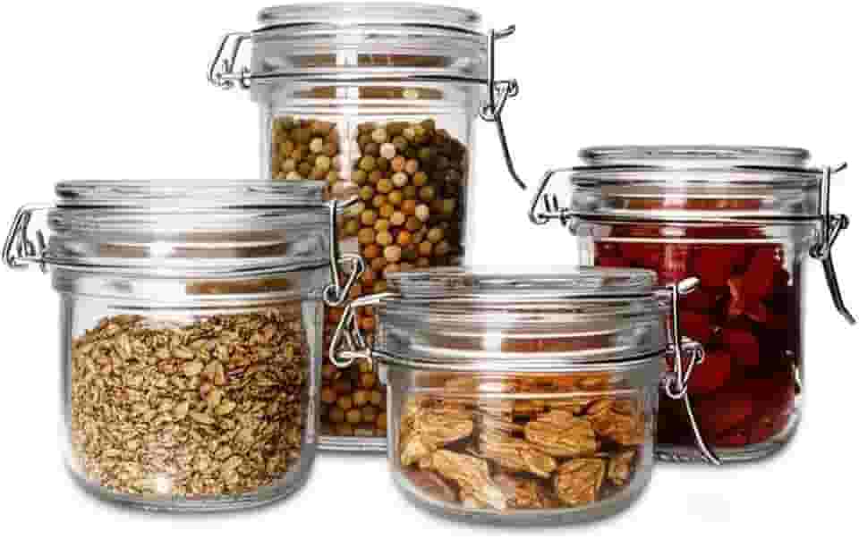 Conjunto de 4 Potes Herméticos de Vidro para Mantimentos, Tampa com Trava, Organizador de Cozinha