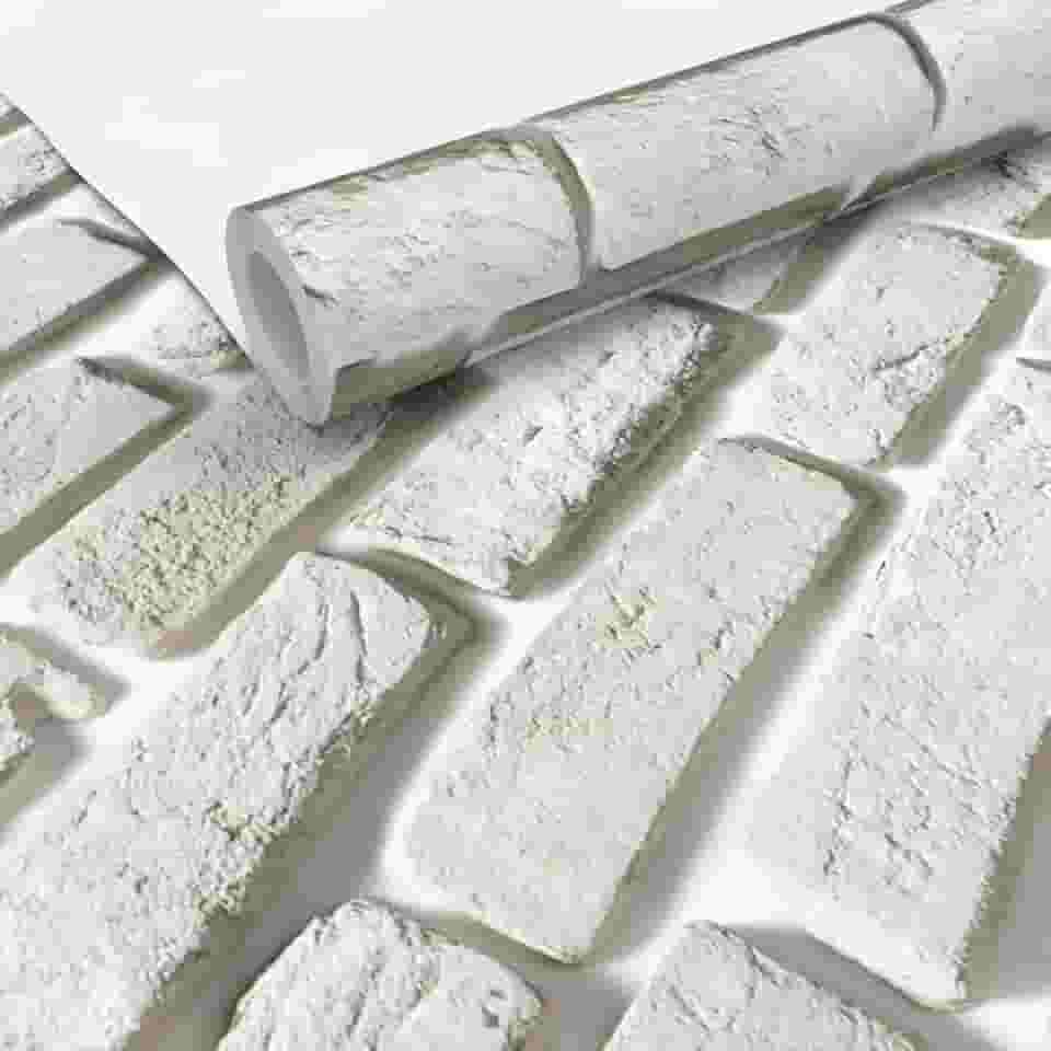 Papel Adesivo Parede Contact Tijolinho Branco 3D 5 metros = 1 Rolo de 5m X 45cm Sala/Quarto