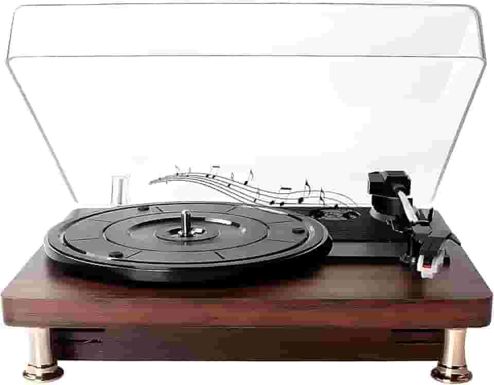 Vitrola Toca Disco Vinil Automático com Transmissão Correia Tocador Vintage Audiotecnica Velocidades 33/45 RPM Vitrola Retro Bluetooth Alto-Falante Estéreo Audio Technica Reprodução Vinil 3 Velocidad