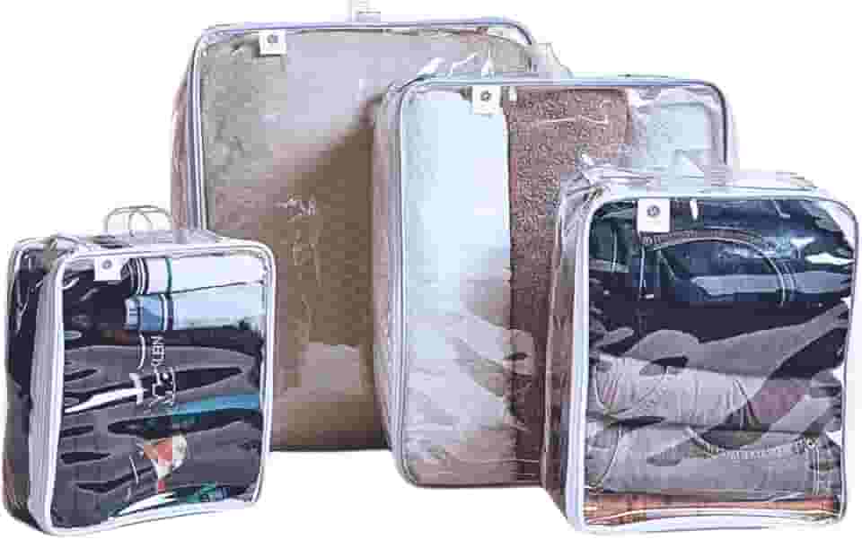 Kit 4 Organizador Multiuso Bagagem Viagem Transparente C/Alça P, M, G e XG - Bubag!