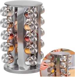 Porta Tempero Condimentos 20 Potes Giratorio Redondo Inox Cor Prateado