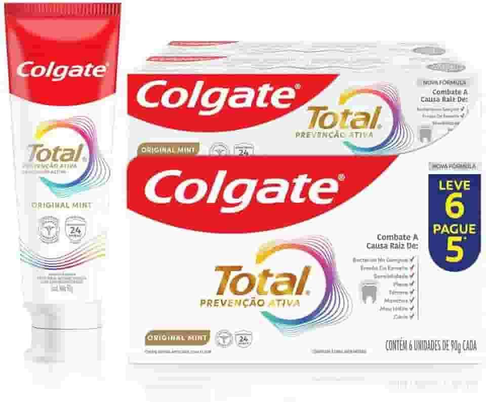 Colgate Creme Dental Total Original Mint, Prevenção Ativa, 90g 6 unidades