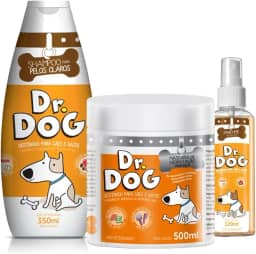 Kit de banho pet Cães e Gatos, anti alérgico, Shampoo Branqueador pet 350ml + Condicionador máscara hidratante 500ml + Perfume amadeirado, clareador manchas de lágrima ácida, shih tzu pêlos claros