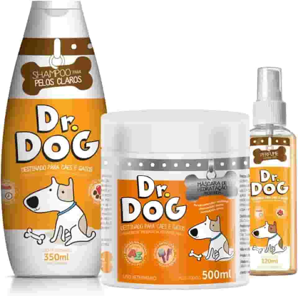 Kit de banho pet Cães e Gatos, anti alérgico, Shampoo Branqueador pet 350ml + Condicionador máscara hidratante 500ml + Perfume amadeirado, clareador manchas de lágrima ácida, shih tzu pêlos claros