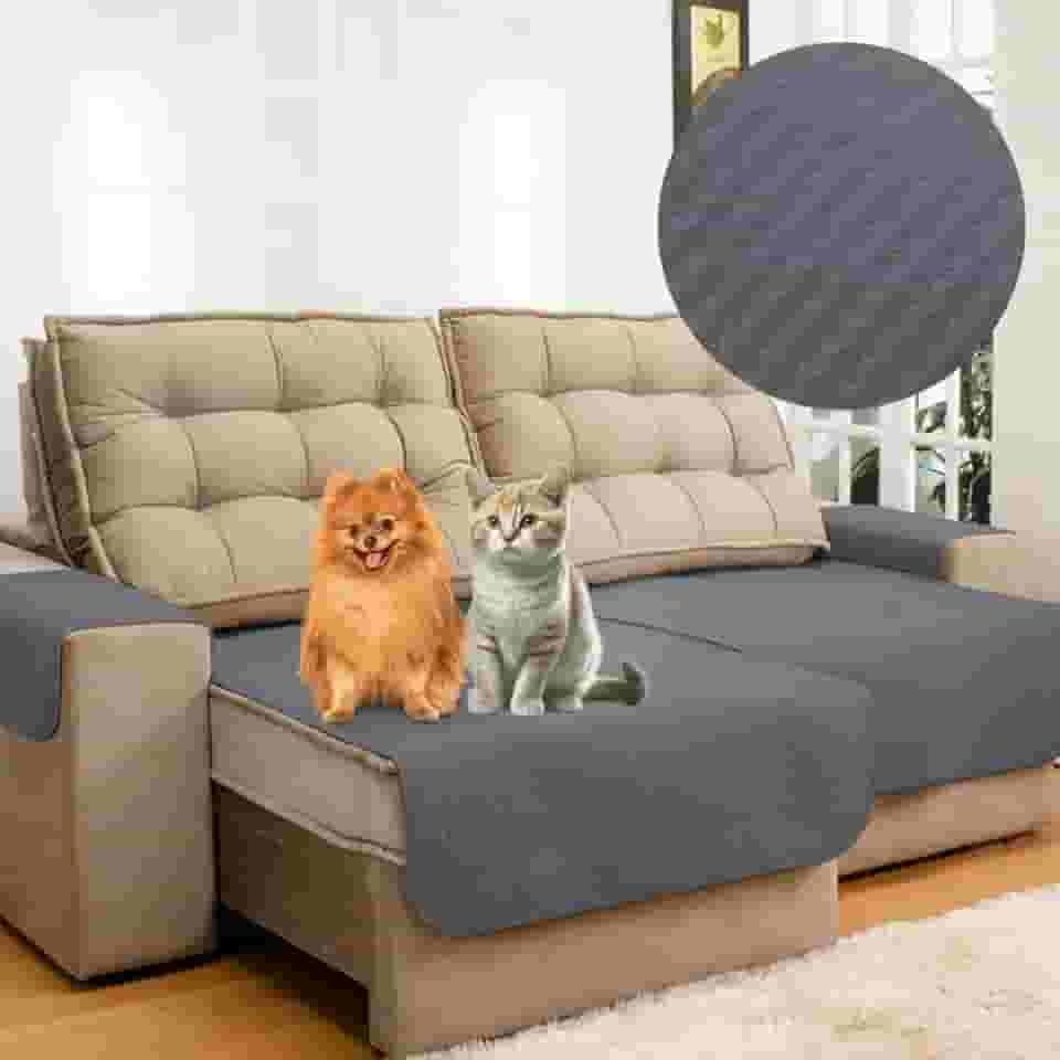 Capa Protetora De Sofá Anti Arranhão Gato Retrátil 2,40 Cinza Escuro