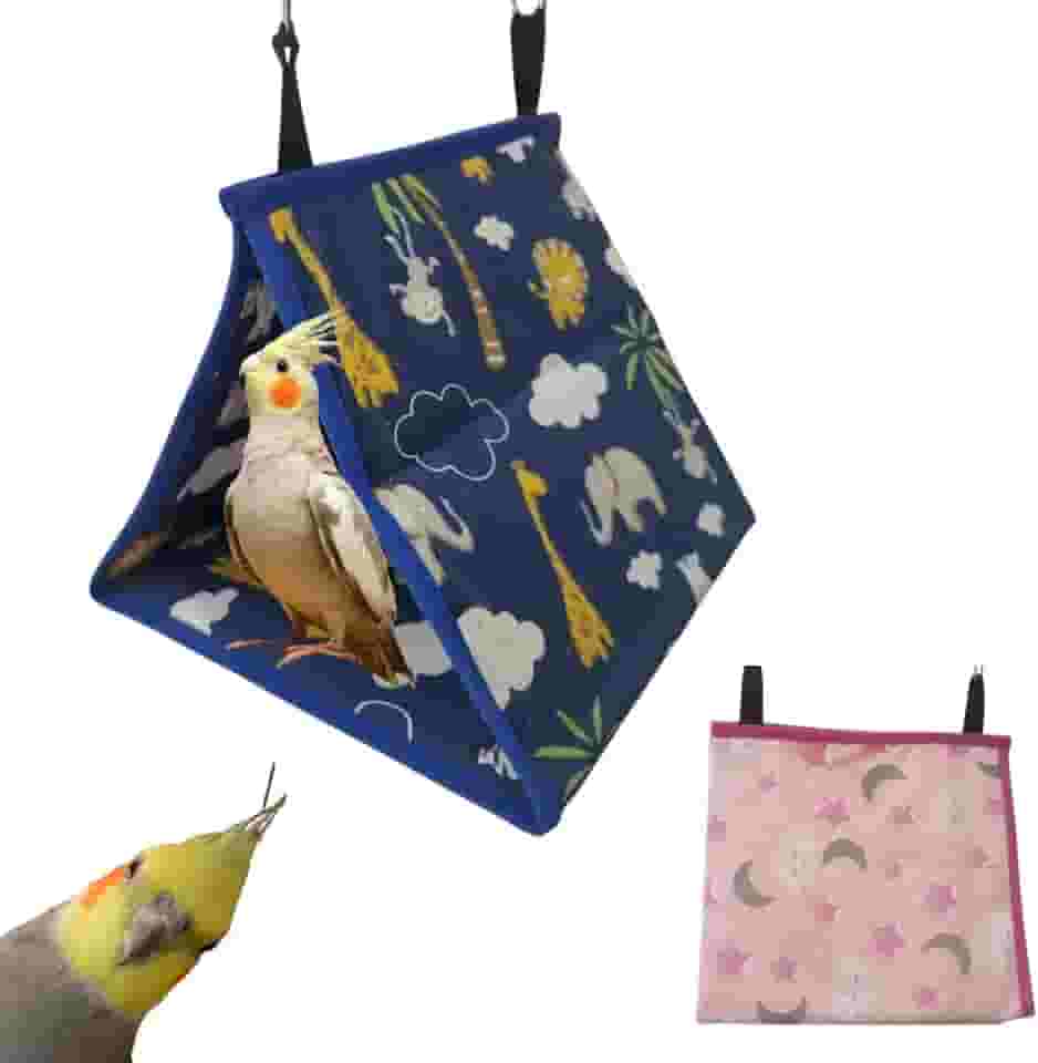 Toquinha para pássaros, calopsita, periquito, em tecido, para pendurar, Cabana, Casinha Passarinho (Azul, Único)