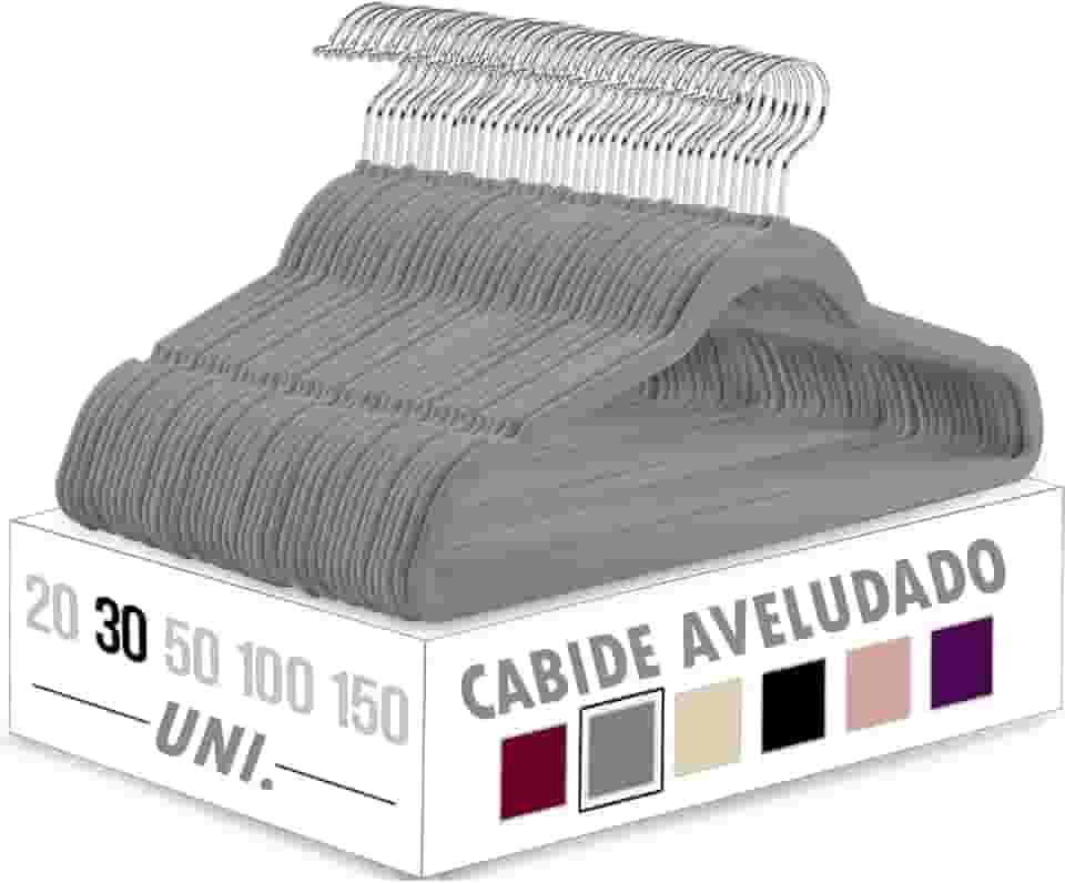 Kit 30 Cabides Veludo Slim Ultra Fino Antideslizante Com Gancho Rotativo 360°