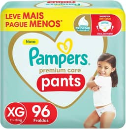 Fralda Pampers Premium Care Pants Tamanho XG, Fácil de Vestir, 96 Unidades