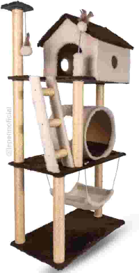 Arranhador Casa para Gatos 3 andares com Rede e Túnel Grande Cat (Cappuccino)