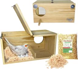 Caixa de Ninho para Calopsitas de Madeira com Visor Janela de Observação Transparente