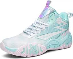 Novetra Tênis de basquete masculino de cano alto com superfície de malha para quadra externa, calçados esportivos antiderrapantes(Pink,37 BR)