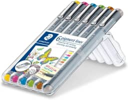 STAEDTLER Canetas Nankin Pigment Liner 0.5mm 6 Unidades Sortidas - 30805S2SB6 - Fineliner Permanente com Tinta Pigmentada, À Prova d’Água, Ideal para Escrita, Esboço e Desenho