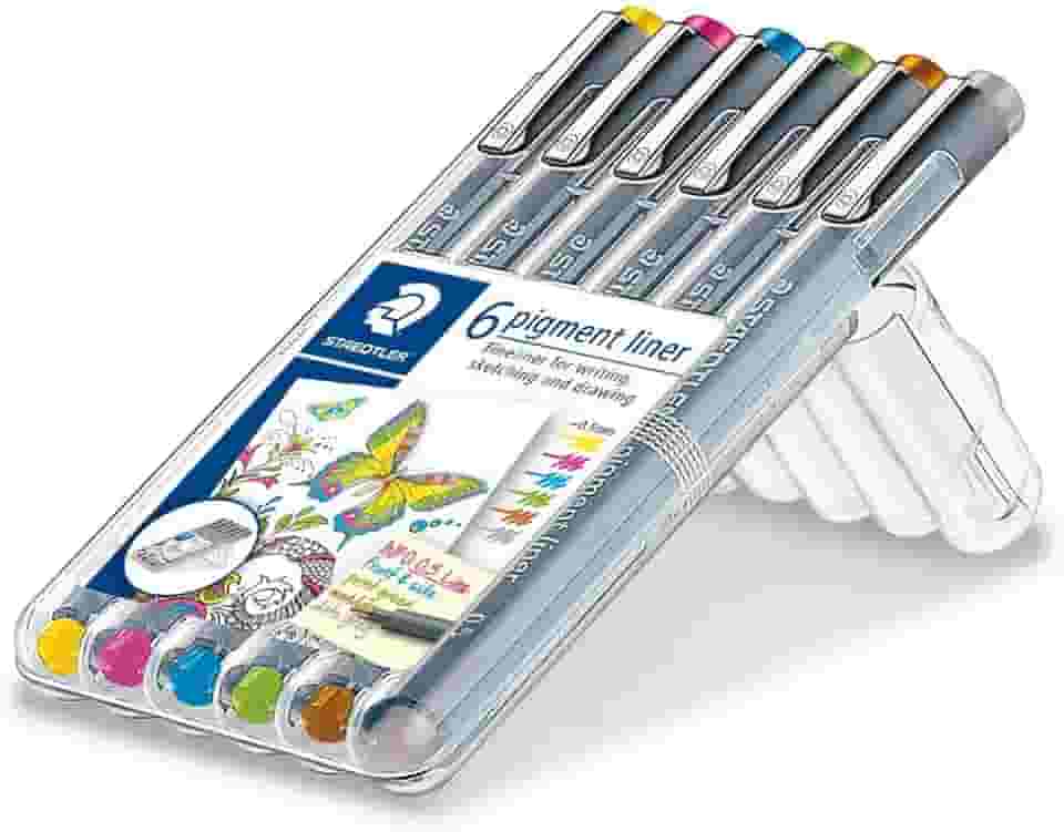 STAEDTLER Canetas Nankin Pigment Liner 0.5mm 6 Unidades Sortidas - 30805S2SB6 - Fineliner Permanente com Tinta Pigmentada, À Prova d’Água, Ideal para Escrita, Esboço e Desenho