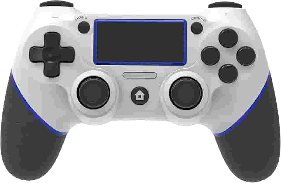 Controle sem fio Gamepad para PS4/PS4 Slim/PS4 Pro/PC com cabo de carregamento USB com vibração dupla, touchpad clicável, função de áudio, barra de luz e antiderrapante (WhiteBule)