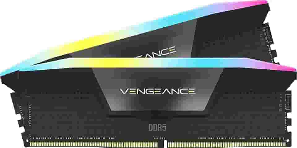 CORSAIR VENGEANCE RGB DDR5 RAM 32GB (2x16GB) 6400MHz CL36-48-48-104 1,35V Intel XMP 3.0 Memória de Computador Desktop - Preto (CMH32GX5M2B6400C36)